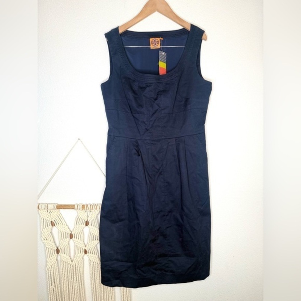 NWT Tory Burch Leena Dress Navy Normandy Blue Tank Zipper Cotton Sheath